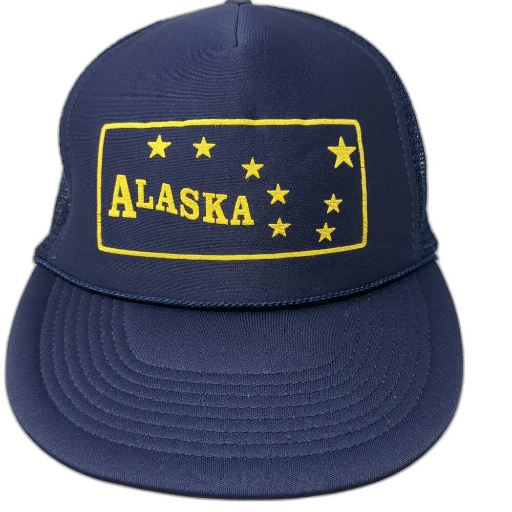 Trucker Hat Blue One Size Alaska State Flag Big Dipper Stars Mesh Foam Snapback